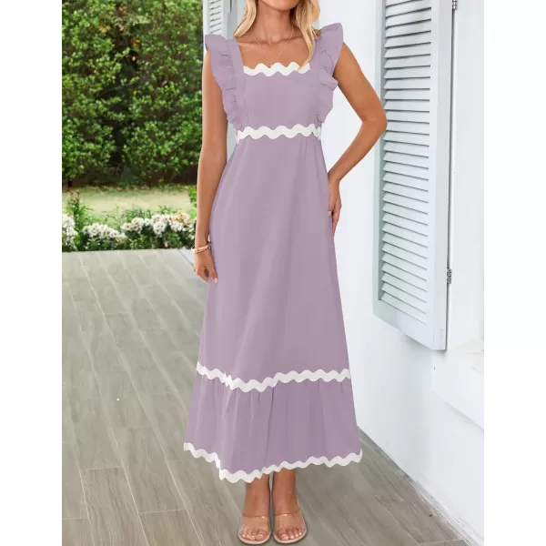 imageZESICA Womens Summer Sleeveless Ruffle Dresses 2024 Square Neck Backless Boho Flowy Maxi Sundress with PocketsPurple Taro