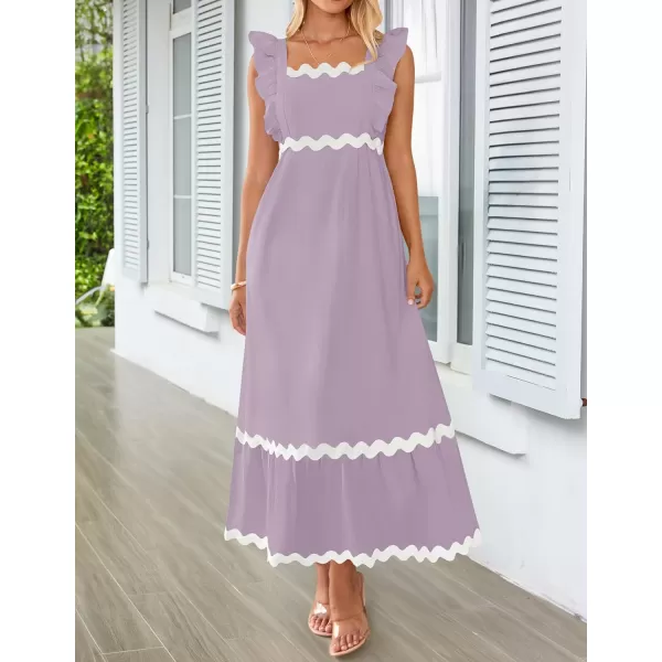 imageZESICA Womens Summer Sleeveless Ruffle Dresses 2024 Square Neck Backless Boho Flowy Maxi Sundress with PocketsPurple Taro