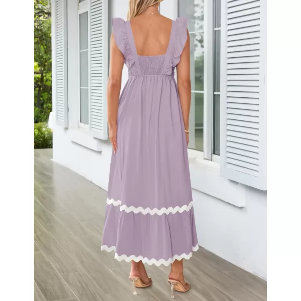 imageZESICA Womens Summer Sleeveless Ruffle Dresses 2024 Square Neck Backless Boho Flowy Maxi Sundress with PocketsPurple Taro