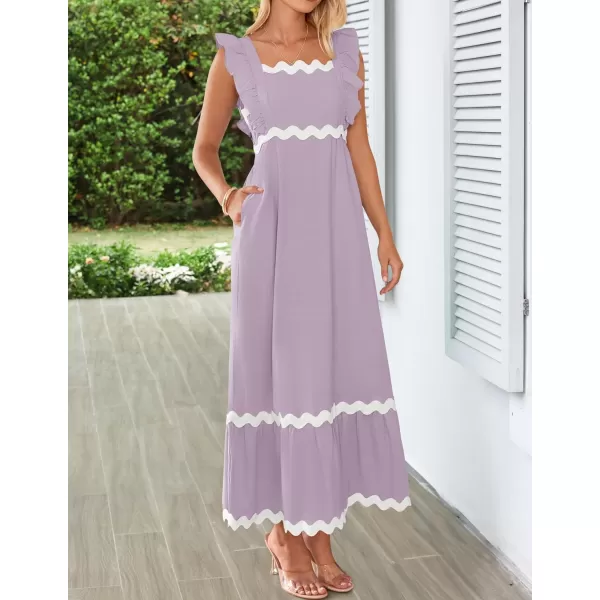 imageZESICA Womens Summer Sleeveless Ruffle Dresses 2024 Square Neck Backless Boho Flowy Maxi Sundress with PocketsPurple Taro