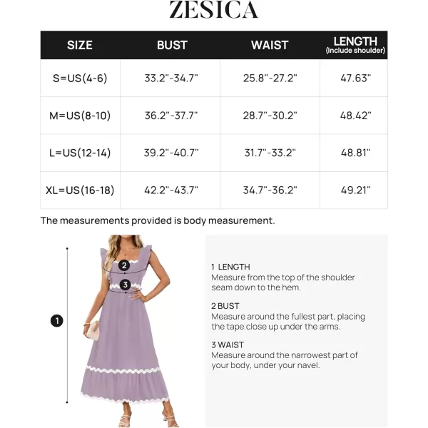 imageZESICA Womens Summer Sleeveless Ruffle Dresses 2024 Square Neck Backless Boho Flowy Maxi Sundress with PocketsPurple Taro