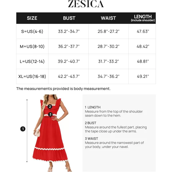 imageZESICA Womens Summer Sleeveless Ruffle Dresses 2024 Square Neck Backless Boho Flowy Maxi Sundress with PocketsRed
