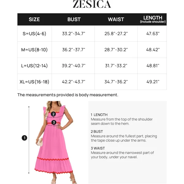 imageZESICA Womens Summer Sleeveless Ruffle Dresses 2024 Square Neck Backless Boho Flowy Maxi Sundress with PocketsRose