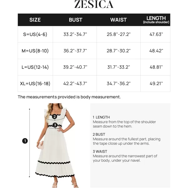imageZESICA Womens Summer Sleeveless Ruffle Dresses 2024 Square Neck Backless Boho Flowy Maxi Sundress with PocketsWhite