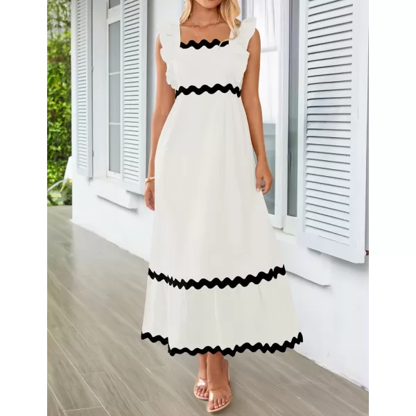 imageZESICA Womens Summer Sleeveless Ruffle Dresses 2024 Square Neck Backless Boho Flowy Maxi Sundress with PocketsWhite