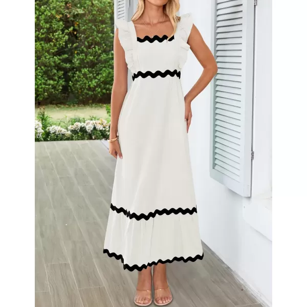 imageZESICA Womens Summer Sleeveless Ruffle Dresses 2024 Square Neck Backless Boho Flowy Maxi Sundress with PocketsWhite