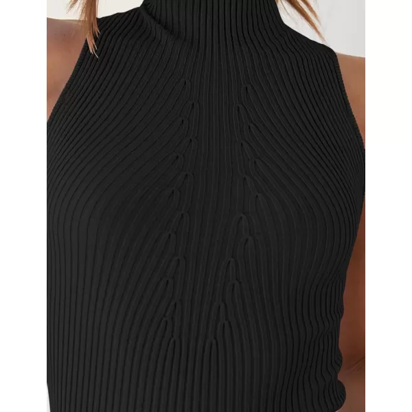 imageZESICA Womens Summer Sleeveless Tank Tops Mock Turtle Neck Ribbed Knit Slim Fitted Basic Casual ShirtsBlack