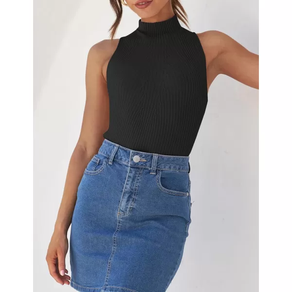 imageZESICA Womens Summer Sleeveless Tank Tops Mock Turtle Neck Ribbed Knit Slim Fitted Basic Casual ShirtsBlack