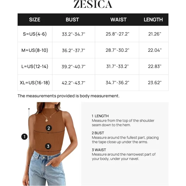 imageZESICA Womens Summer Sleeveless Tank Tops Mock Turtle Neck Ribbed Knit Slim Fitted Basic Casual ShirtsCaramel
