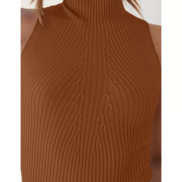imageZESICA Womens Summer Sleeveless Tank Tops Mock Turtle Neck Ribbed Knit Slim Fitted Basic Casual ShirtsCaramel