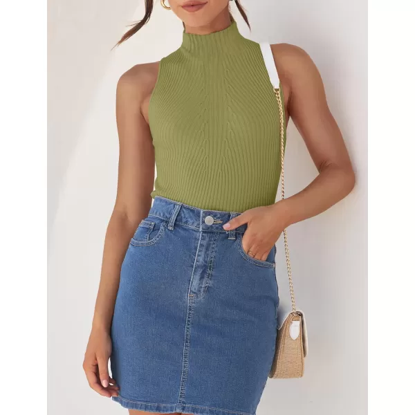 imageZESICA Womens Summer Sleeveless Tank Tops Mock Turtle Neck Ribbed Knit Slim Fitted Basic Casual ShirtsGreen