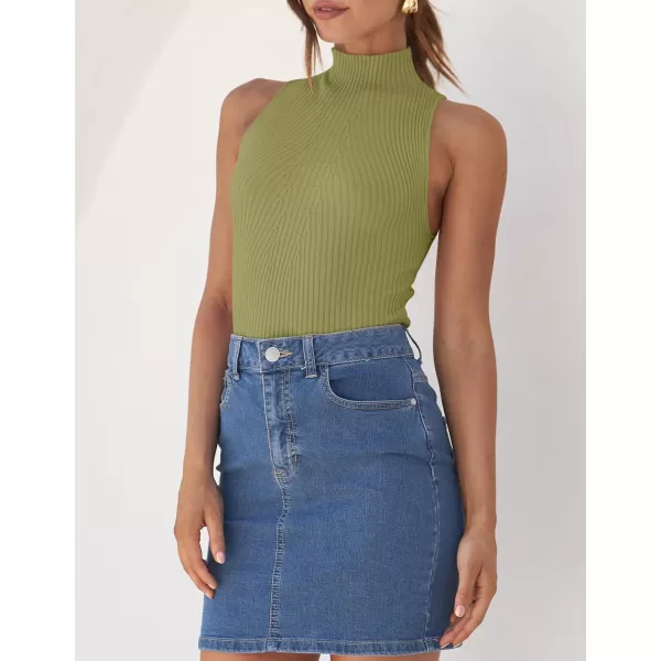 imageZESICA Womens Summer Sleeveless Tank Tops Mock Turtle Neck Ribbed Knit Slim Fitted Basic Casual ShirtsGreen