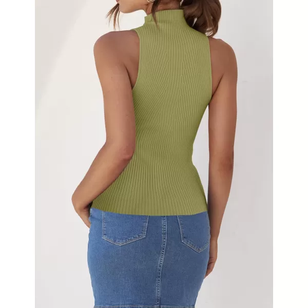 imageZESICA Womens Summer Sleeveless Tank Tops Mock Turtle Neck Ribbed Knit Slim Fitted Basic Casual ShirtsGreen