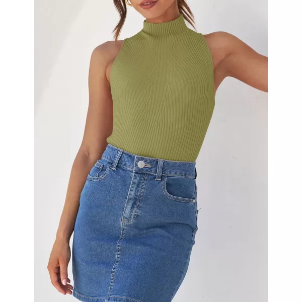 imageZESICA Womens Summer Sleeveless Tank Tops Mock Turtle Neck Ribbed Knit Slim Fitted Basic Casual ShirtsGreen