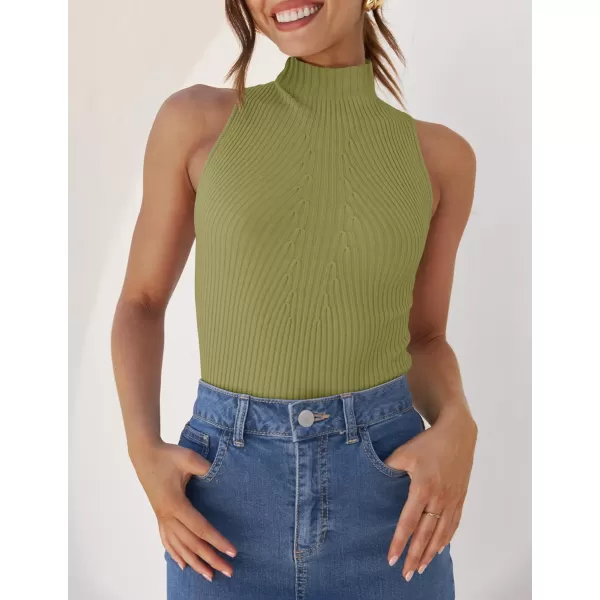 imageZESICA Womens Summer Sleeveless Tank Tops Mock Turtle Neck Ribbed Knit Slim Fitted Basic Casual ShirtsGreen