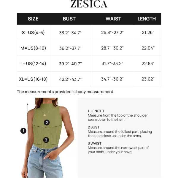 imageZESICA Womens Summer Sleeveless Tank Tops Mock Turtle Neck Ribbed Knit Slim Fitted Basic Casual ShirtsGreen