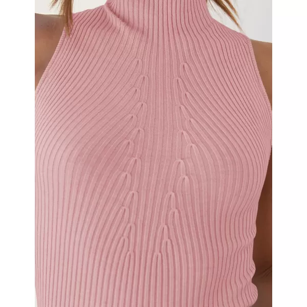 imageZESICA Womens Summer Sleeveless Tank Tops Mock Turtle Neck Ribbed Knit Slim Fitted Basic Casual ShirtsPink