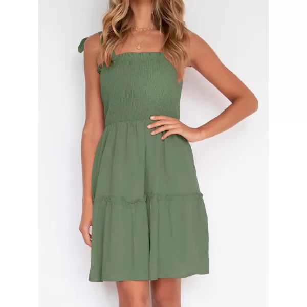 imageZESICA Womens Summer Spaghetti Strap Sleeveless Square Neck Ruffle A Line Swing Mini DressArmygreen