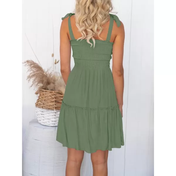 imageZESICA Womens Summer Spaghetti Strap Sleeveless Square Neck Ruffle A Line Swing Mini DressArmygreen