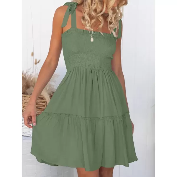 imageZESICA Womens Summer Spaghetti Strap Sleeveless Square Neck Ruffle A Line Swing Mini DressArmygreen