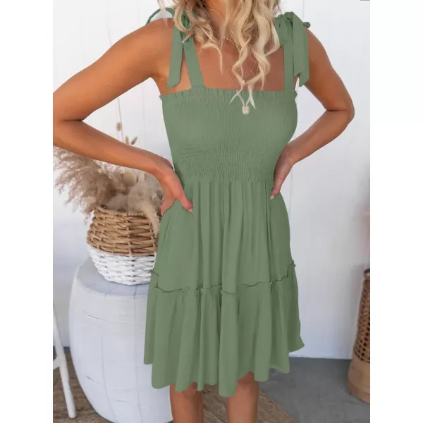 imageZESICA Womens Summer Spaghetti Strap Sleeveless Square Neck Ruffle A Line Swing Mini DressArmygreen