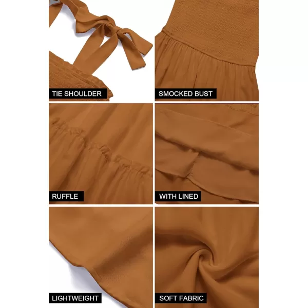 imageZESICA Womens Summer Spaghetti Strap Sleeveless Square Neck Ruffle A Line Swing Mini DressBrown