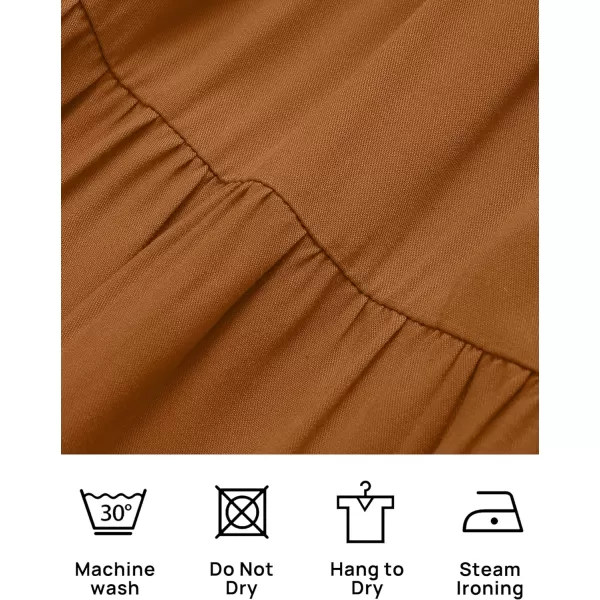 imageZESICA Womens Summer Spaghetti Strap Sleeveless Square Neck Ruffle A Line Swing Mini DressBrown