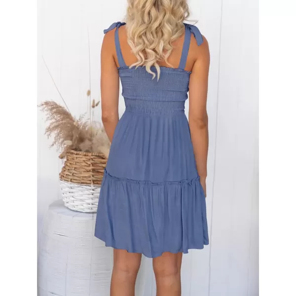imageZESICA Womens Summer Spaghetti Strap Sleeveless Square Neck Ruffle A Line Swing Mini DressDustyblue
