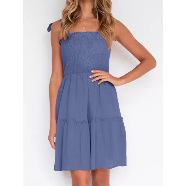 imageZESICA Womens Summer Spaghetti Strap Sleeveless Square Neck Ruffle A Line Swing Mini DressDustyblue