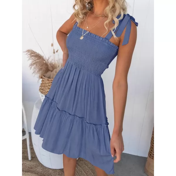 imageZESICA Womens Summer Spaghetti Strap Sleeveless Square Neck Ruffle A Line Swing Mini DressDustyblue