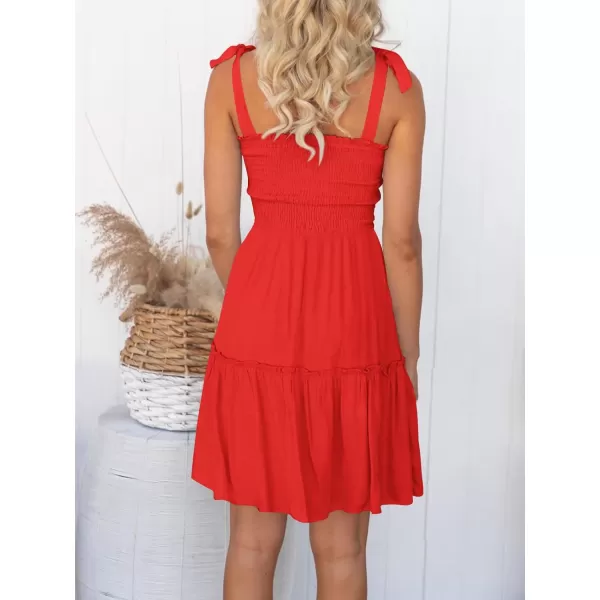 imageZESICA Womens Summer Spaghetti Strap Sleeveless Square Neck Ruffle A Line Swing Mini DressFirered