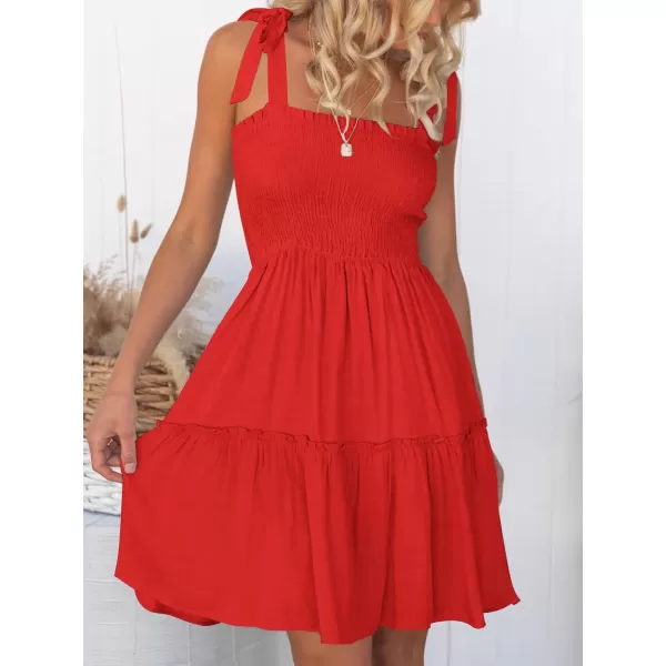 imageZESICA Womens Summer Spaghetti Strap Sleeveless Square Neck Ruffle A Line Swing Mini DressFirered