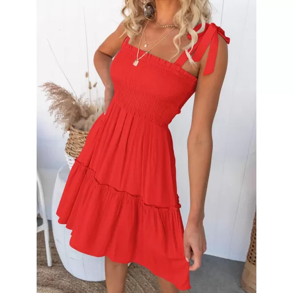 imageZESICA Womens Summer Spaghetti Strap Sleeveless Square Neck Ruffle A Line Swing Mini DressFirered