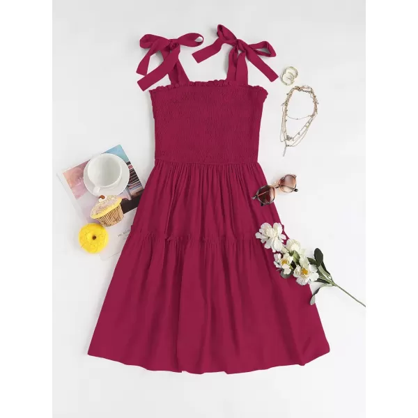 imageZESICA Womens Summer Spaghetti Strap Sleeveless Square Neck Ruffle A Line Swing Mini DressFuchsia