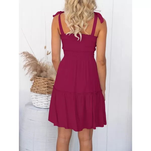 imageZESICA Womens Summer Spaghetti Strap Sleeveless Square Neck Ruffle A Line Swing Mini DressFuchsia