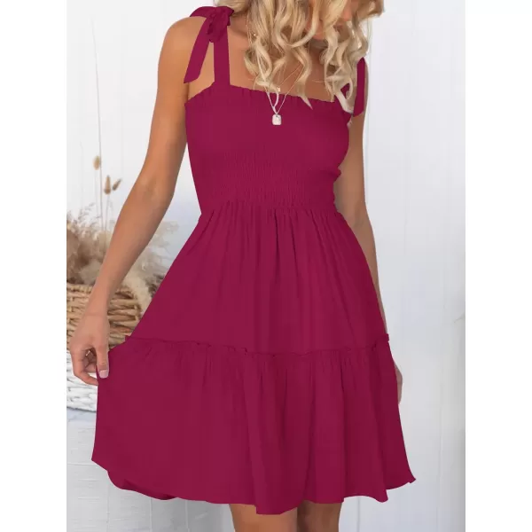 imageZESICA Womens Summer Spaghetti Strap Sleeveless Square Neck Ruffle A Line Swing Mini DressFuchsia