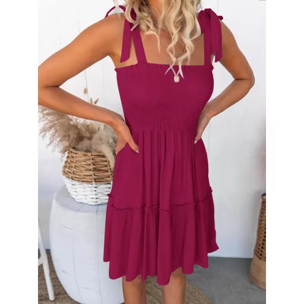 imageZESICA Womens Summer Spaghetti Strap Sleeveless Square Neck Ruffle A Line Swing Mini DressFuchsia