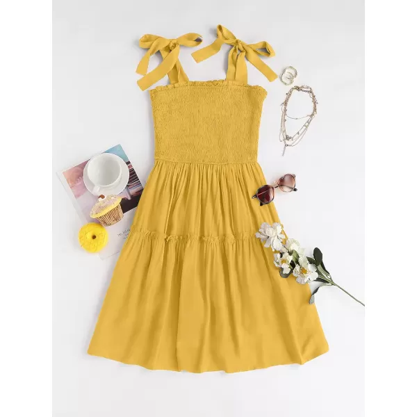 imageZESICA Womens Summer Spaghetti Strap Sleeveless Square Neck Ruffle A Line Swing Mini DressGinger