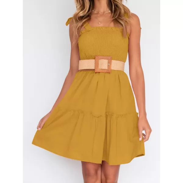 imageZESICA Womens Summer Spaghetti Strap Sleeveless Square Neck Ruffle A Line Swing Mini DressGinger