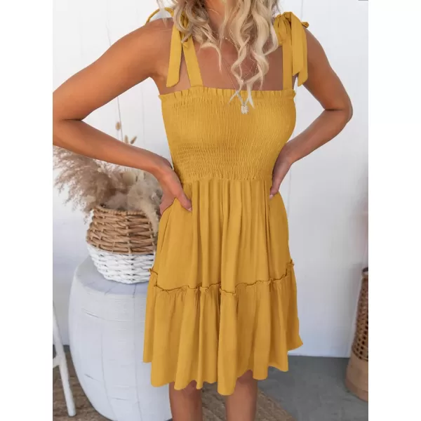 imageZESICA Womens Summer Spaghetti Strap Sleeveless Square Neck Ruffle A Line Swing Mini DressGinger