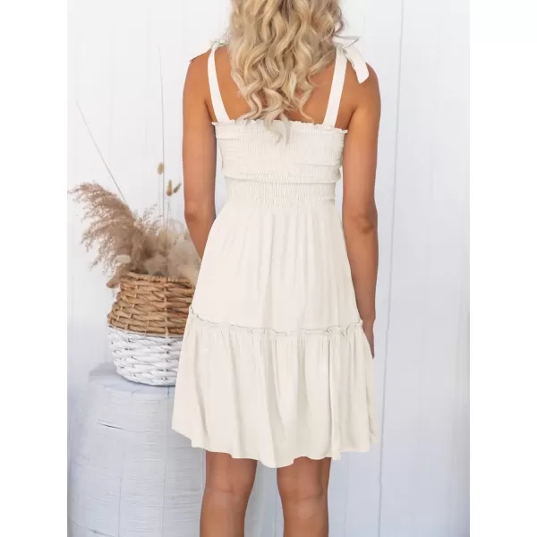 imageZESICA Womens Summer Spaghetti Strap Sleeveless Square Neck Ruffle A Line Swing Mini DressIvory