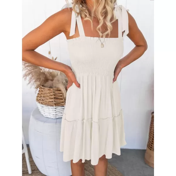 imageZESICA Womens Summer Spaghetti Strap Sleeveless Square Neck Ruffle A Line Swing Mini DressIvory