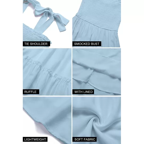 imageZESICA Womens Summer Spaghetti Strap Sleeveless Square Neck Ruffle A Line Swing Mini DressLightblue