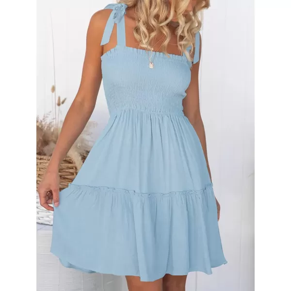 imageZESICA Womens Summer Spaghetti Strap Sleeveless Square Neck Ruffle A Line Swing Mini DressLightblue
