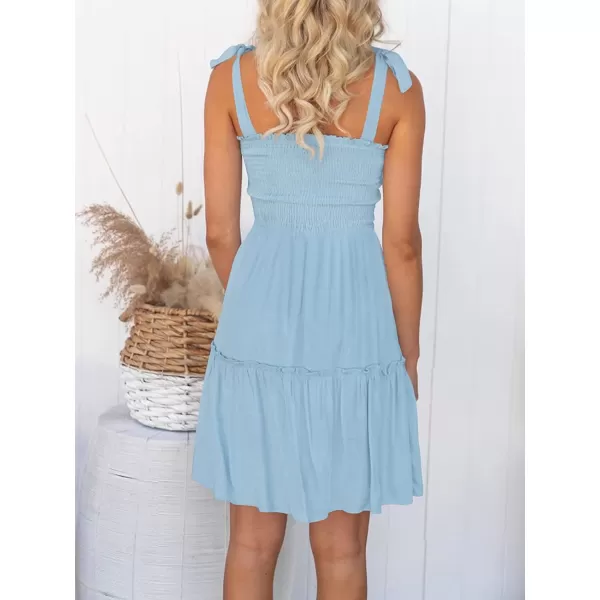 imageZESICA Womens Summer Spaghetti Strap Sleeveless Square Neck Ruffle A Line Swing Mini DressLightblue