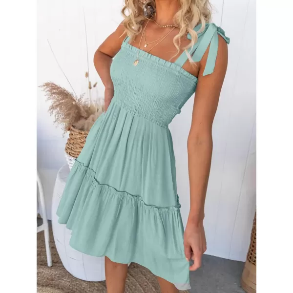 imageZESICA Womens Summer Spaghetti Strap Sleeveless Square Neck Ruffle A Line Swing Mini DressLightgreen