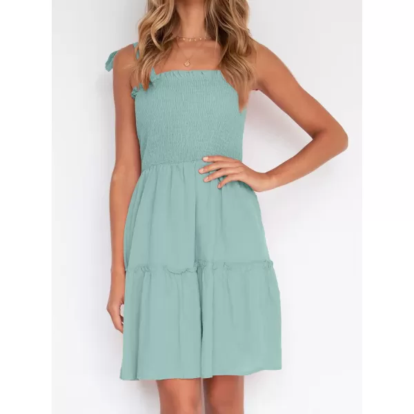 imageZESICA Womens Summer Spaghetti Strap Sleeveless Square Neck Ruffle A Line Swing Mini DressLightgreen