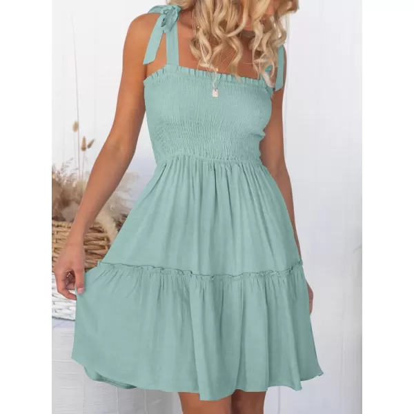 imageZESICA Womens Summer Spaghetti Strap Sleeveless Square Neck Ruffle A Line Swing Mini DressLightgreen