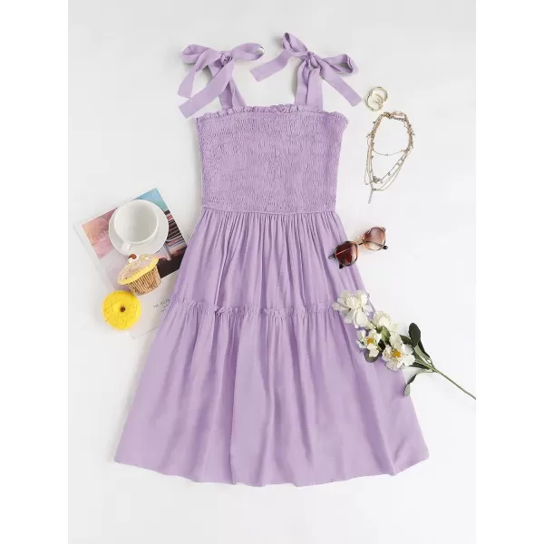 imageZESICA Womens Summer Spaghetti Strap Sleeveless Square Neck Ruffle A Line Swing Mini DressLightpurple