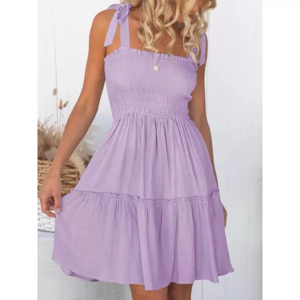 imageZESICA Womens Summer Spaghetti Strap Sleeveless Square Neck Ruffle A Line Swing Mini DressLightpurple